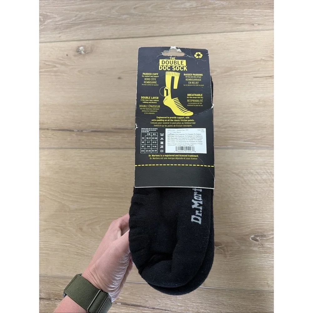 New Dr. Martens Double Doc Crew Socks 3 Pair‎ Unisex Adult 9-14 Black